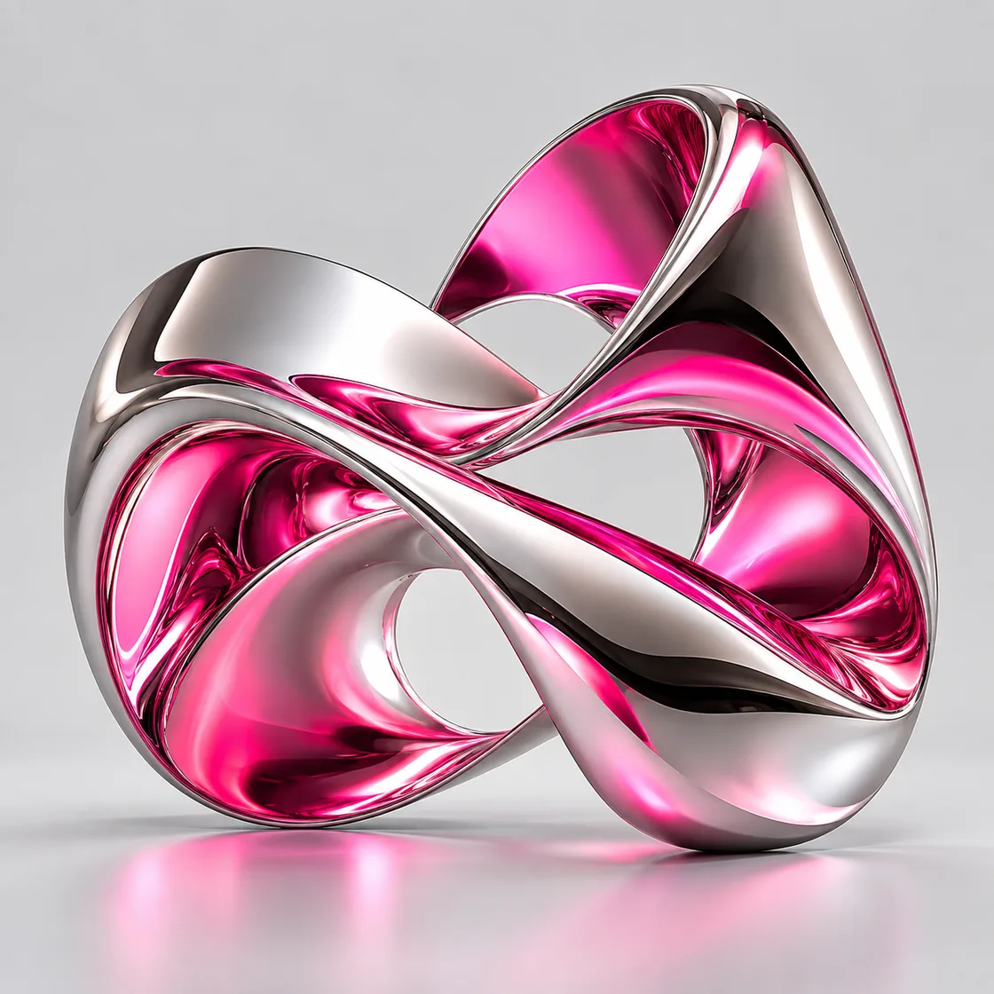 Dahling Digital artwork: a sculpture of intertwined silver and magenta chrome ribbons